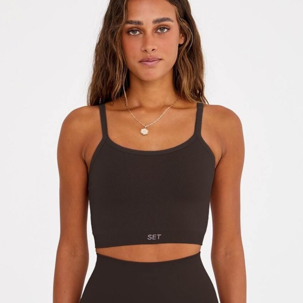 Set Active Ribbed Sculptflex body crop in Espresso